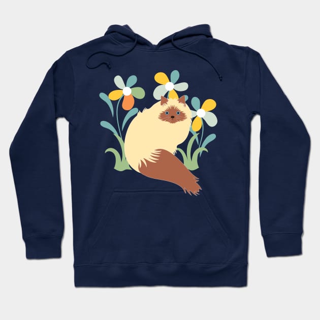 Himalayan Cat and Flowers Hoodie by LulululuPainting